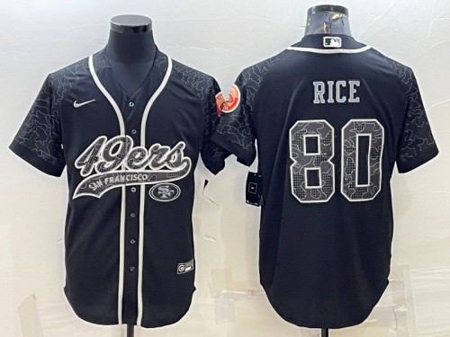 Men's San Francisco 49ers #80 Jerry Rice Black Reflective With Patch Cool Base Stitched Baseball Jersey - Click Image to Close